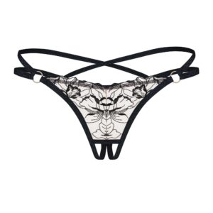 String ouvert noir pour femme
